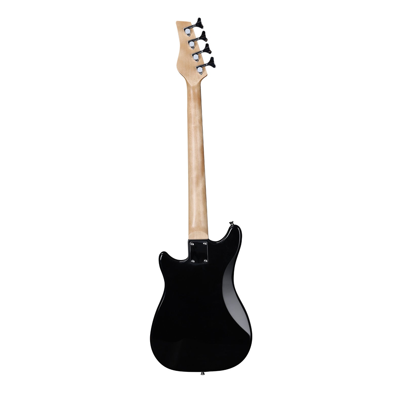 The Axiom Music Enterprise 3/4 Bass Guitar in sunburst features a white pickguard, four strings, and black tuning pegs, displayed against a white background.