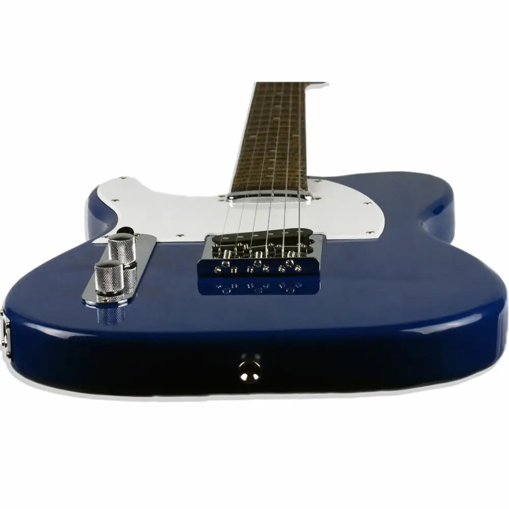 Blue Atlantis Left Handed Electric Guitar with white pickguard and chrome hardware