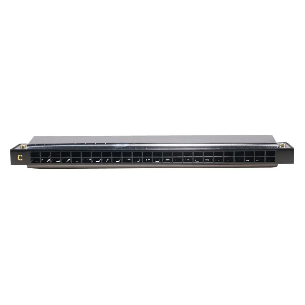 Black and silver axiom 24 hole harmonica in key of c with sleek modern design and durable metal body