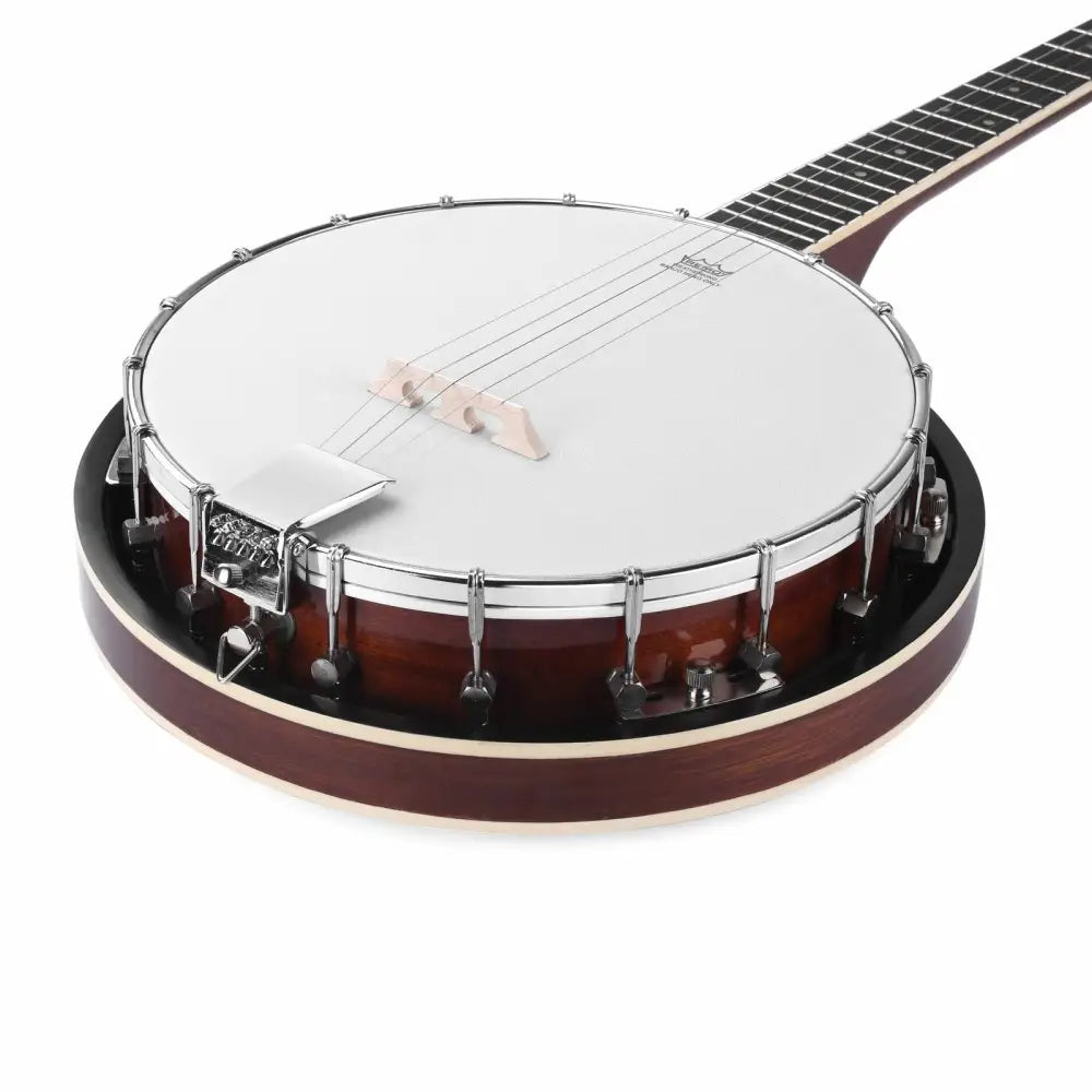 Brown 5 string banjo with white drum head, perfect beginner student banjo for newbies