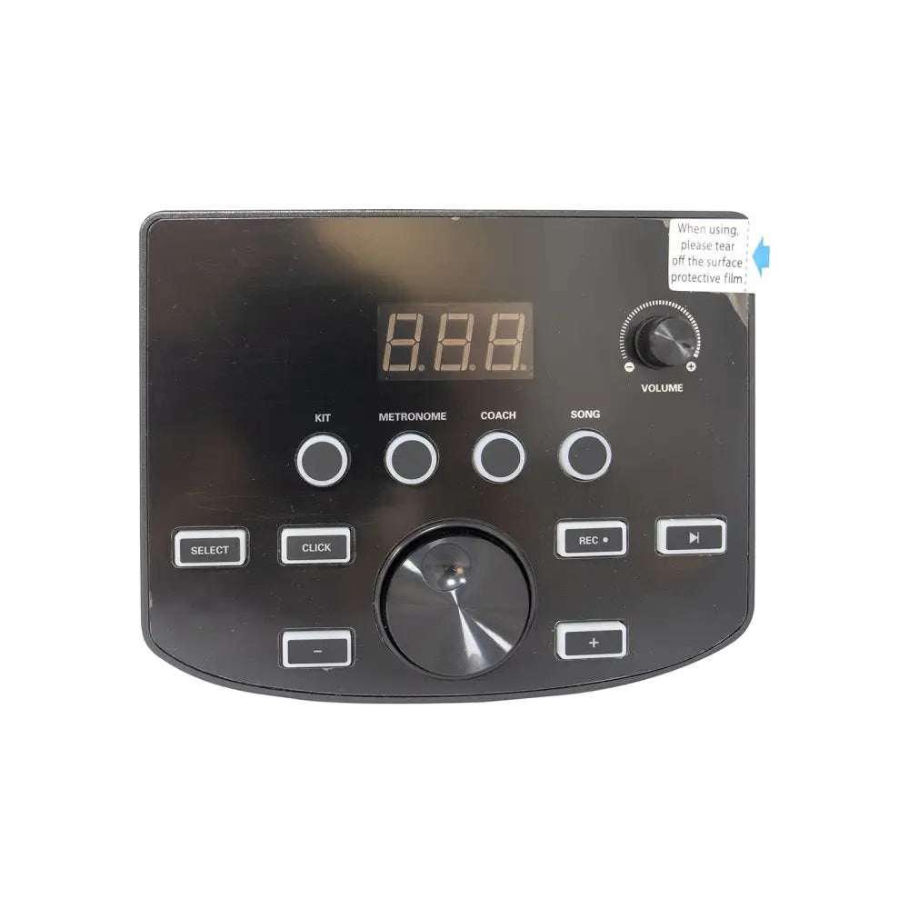 Black electronic drum module with digital display and controls for Axiom ADX2000 beginner electronic drum kit