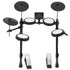 Black electronic drum kit with mesh pads and foot pedals, perfect beginner digital drum set
