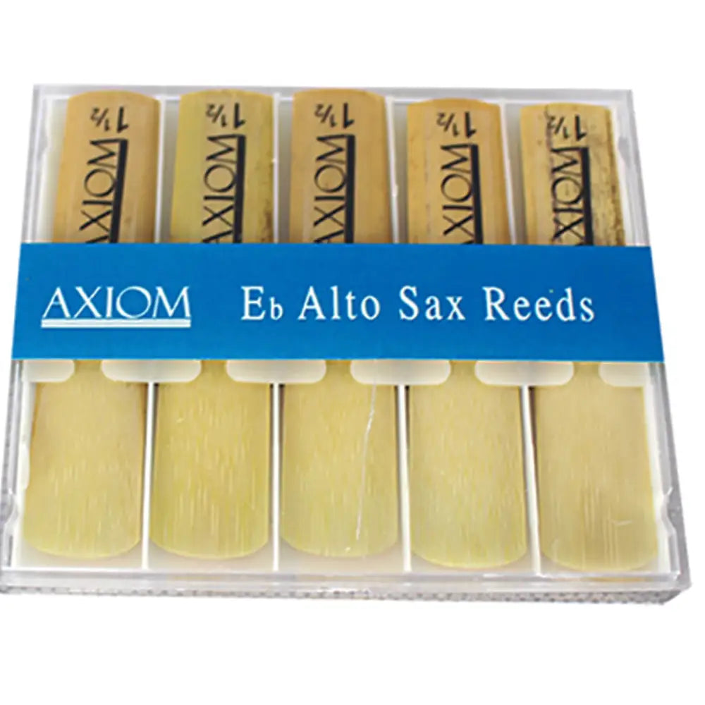 Axiom Alto Sax Reed 1.5 box of ten with five cheap saxophone reeds size 1½