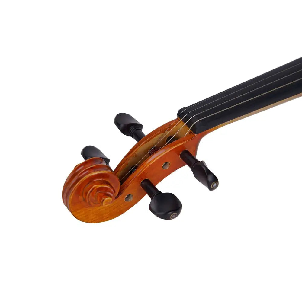 Close-up of scroll and tuning pegs on Axiom Avenger Electric Violin, a silent electric violin in Australia