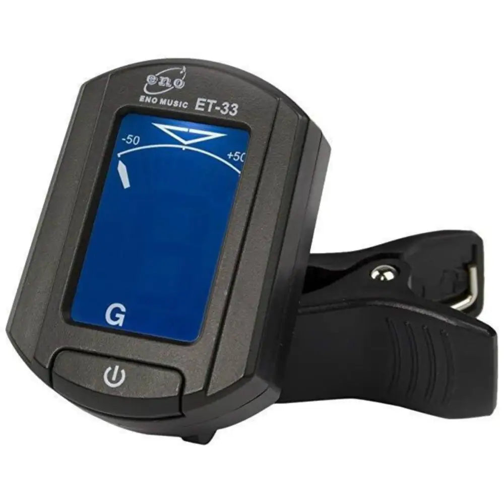Clip-on digital guitar tuner with blue display for beginner guitar and cheap electric guitar