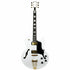 White hollow-body electric guitar with gold hardware, perfect budget archtop guitar for sale