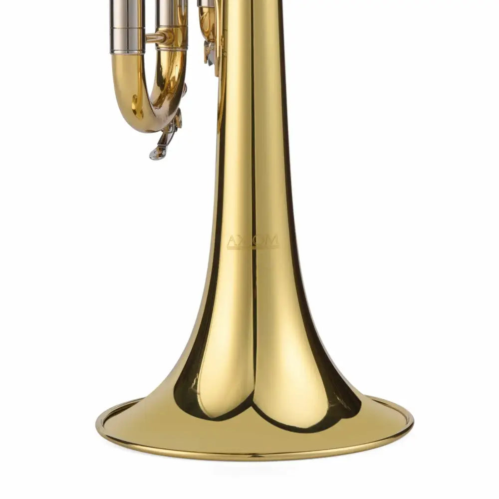 Golden brass trumpet bell and valves from Axiom Concerto Beginner Trumpet Outfit