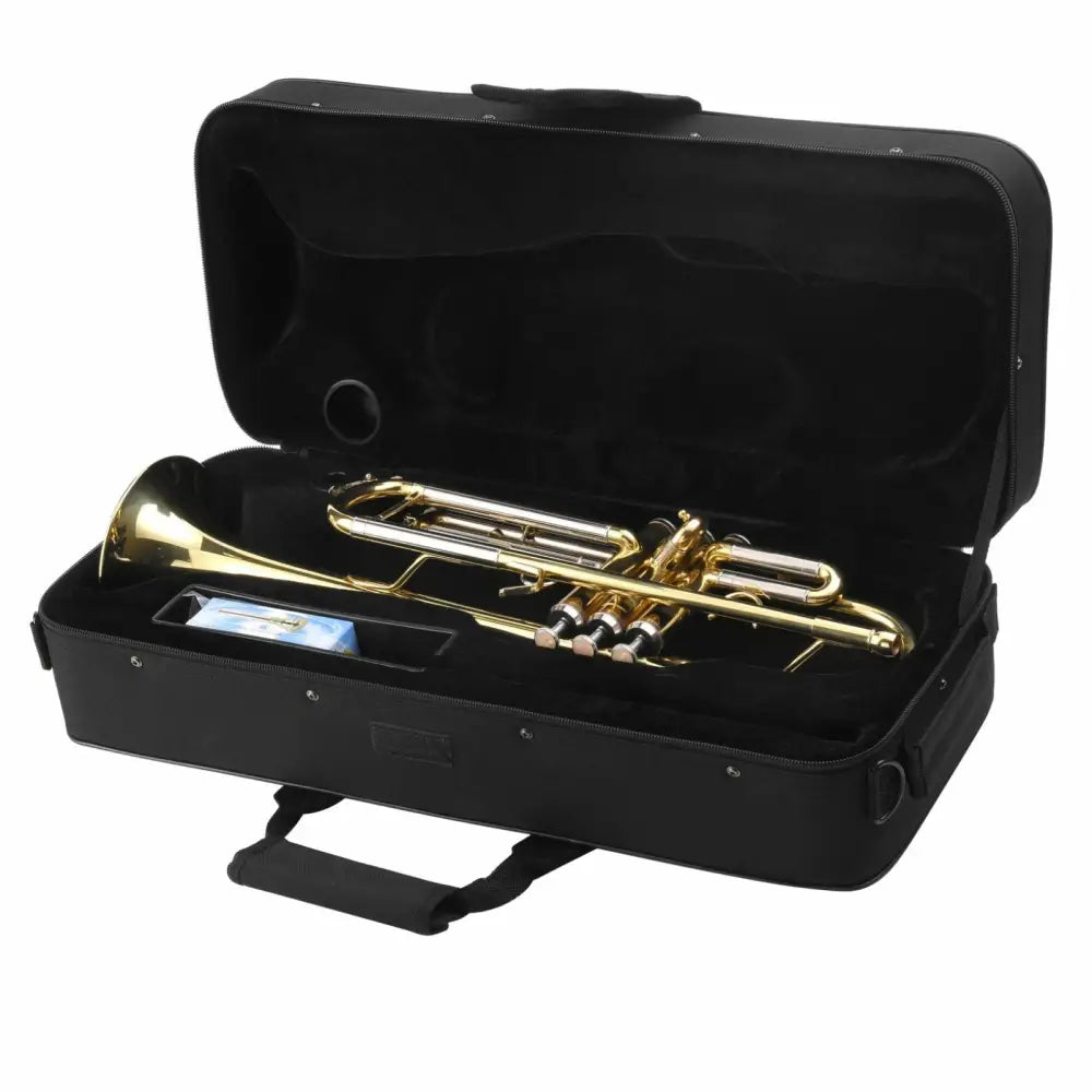Brass trumpet in black case from Axiom Concerto beginner trumpet outfit, perfect for school band or student trumpet for sale Australia