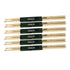 Six pairs of natural wood drumsticks with dark green branding, perfect for cheap drumsticks Australia