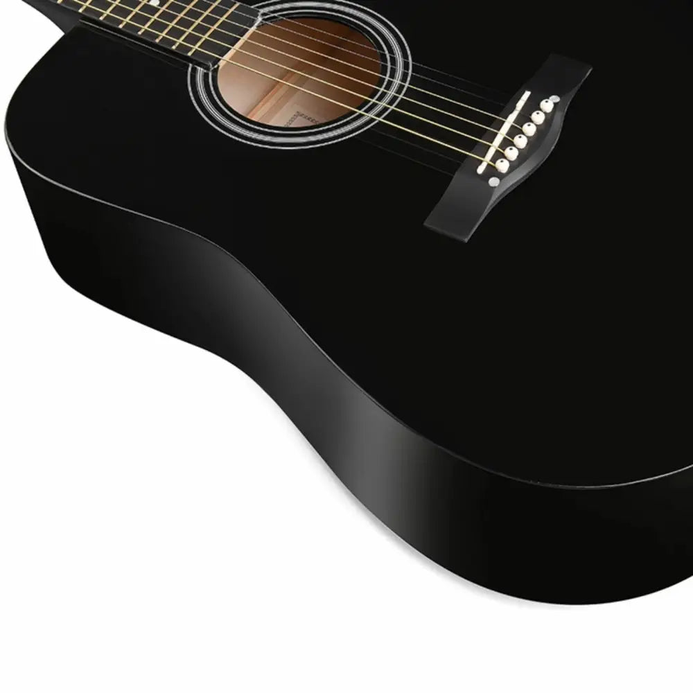 Black acoustic steel string guitar with natural soundhole, perfect beginner dreadnought guitar for sale Australia
