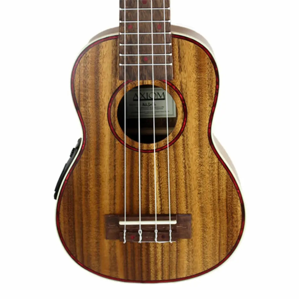 Brown wooden ukulele with active pickup, red binding, perfect ukulele with pickup for sale