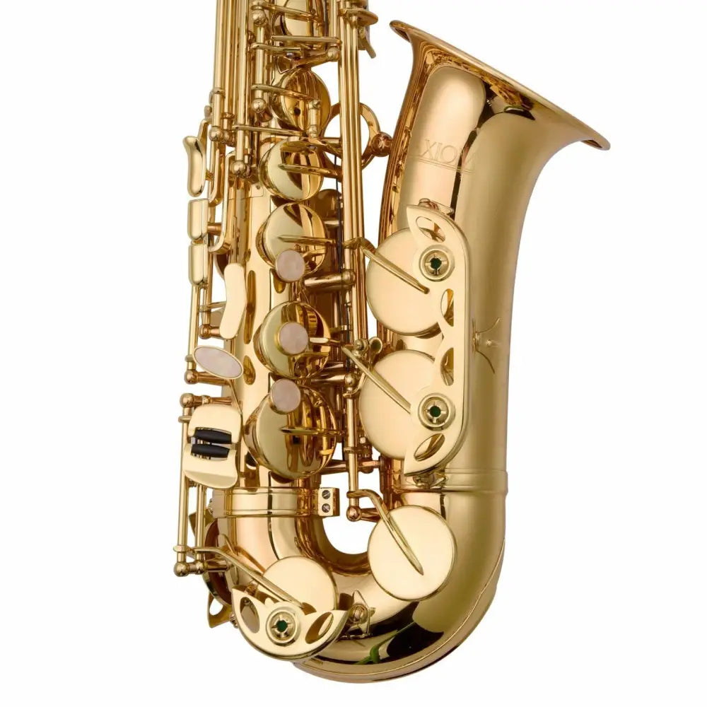Gold-lacquered alto sax for sale Australia with mother-of-pearl keys, perfect for school band students