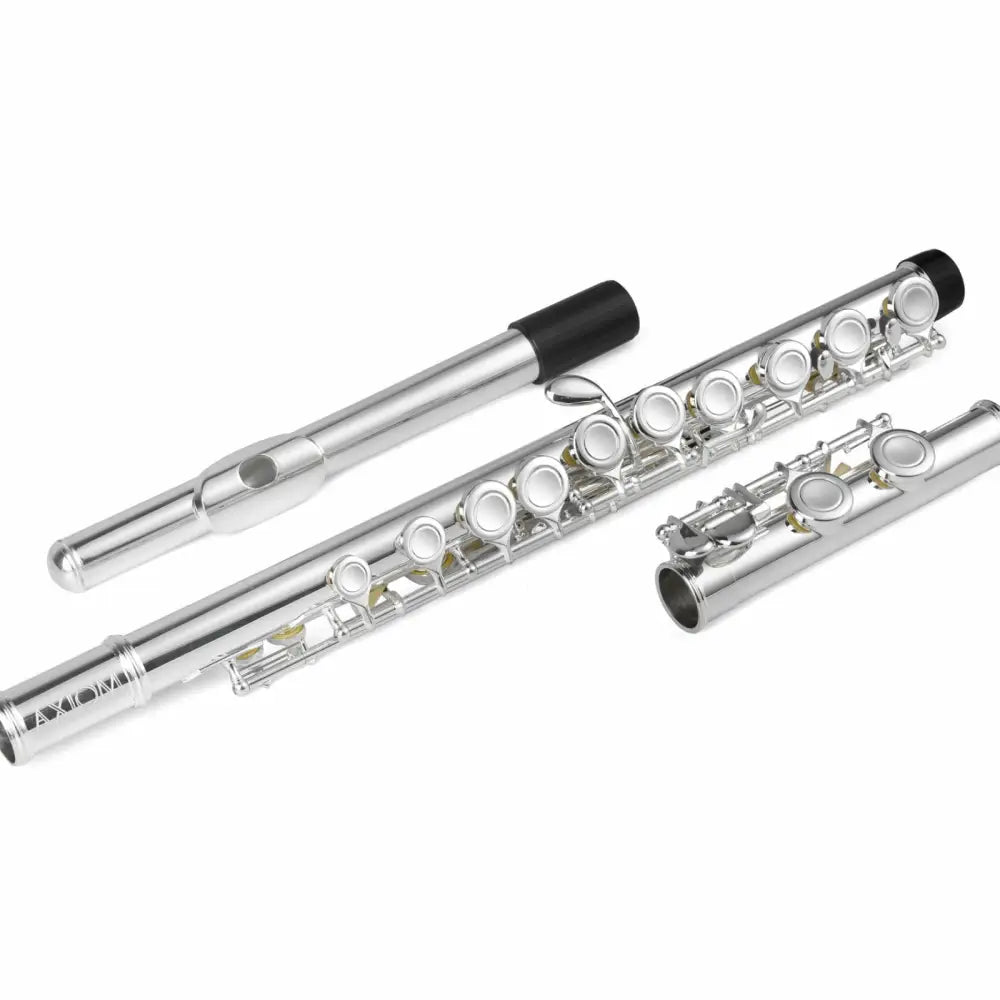 Silver flute disassembled into three parts, perfect beginner flute outfit for school band