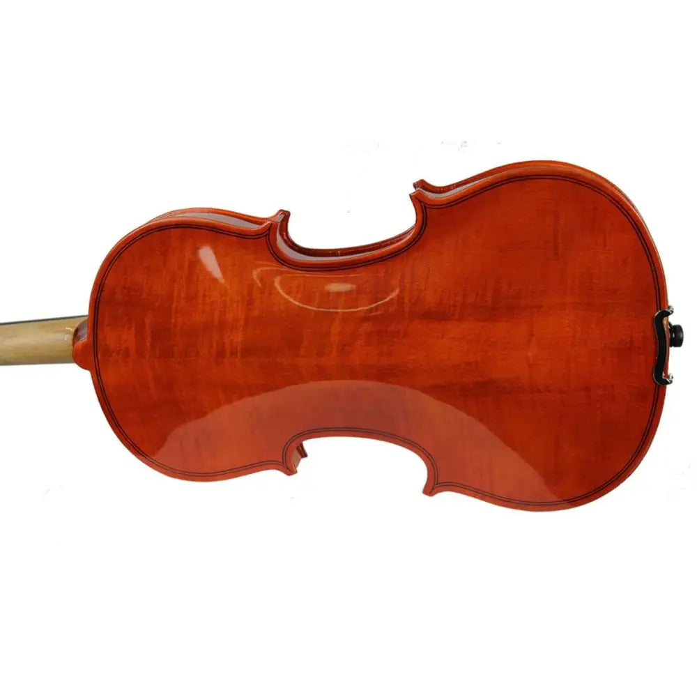 Back of a highly varnished reddish-brown three quarter size violin with flame maple grain for sale Australia