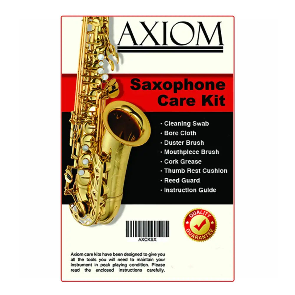 Axiom Saxophone Cleaning Kit with tools and list, perfect saxophone cleaner for sale