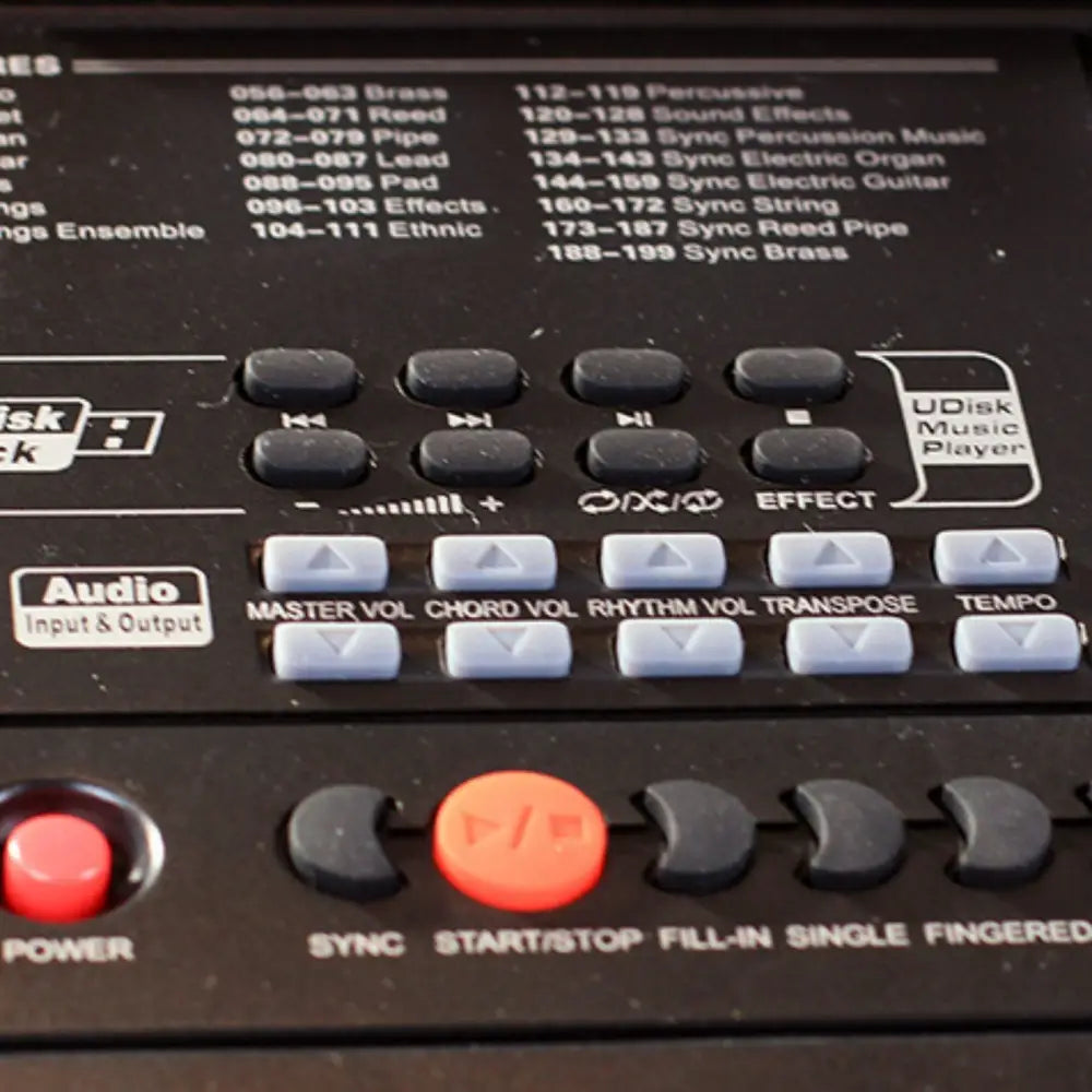 Close-up of control panel on Axiom Student Beginner Keyboard with Touch Response