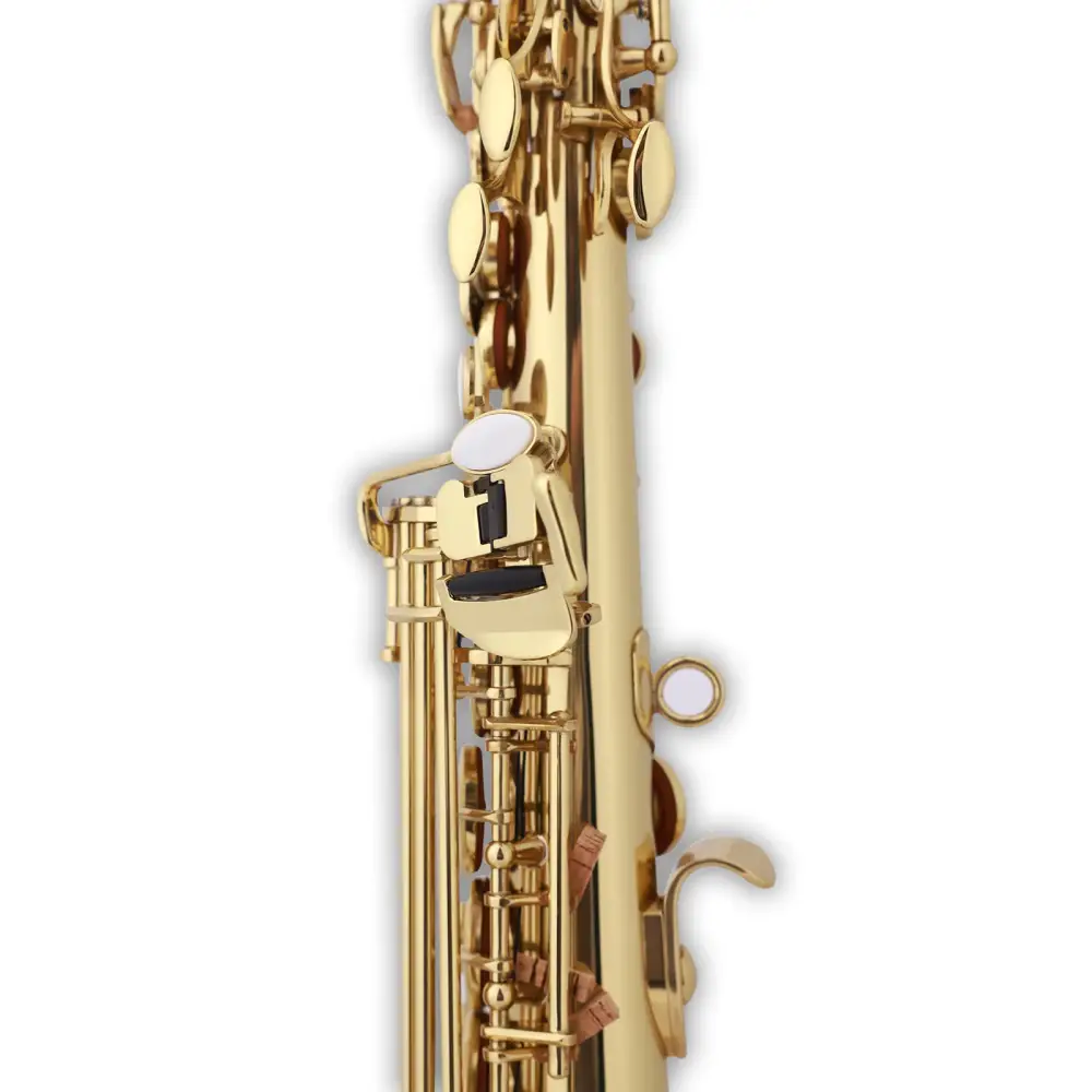 Golden axiom student soprano saxophone bb with polished brass keys and sleek reflective body in premium case