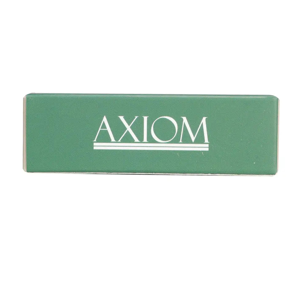 Green axiom rectangular nameplate with white lettering and subtle textured finish for axiom violin rosin packaging