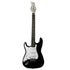Black and white electric guitar for left handers with pickguard and three single-coil pickups