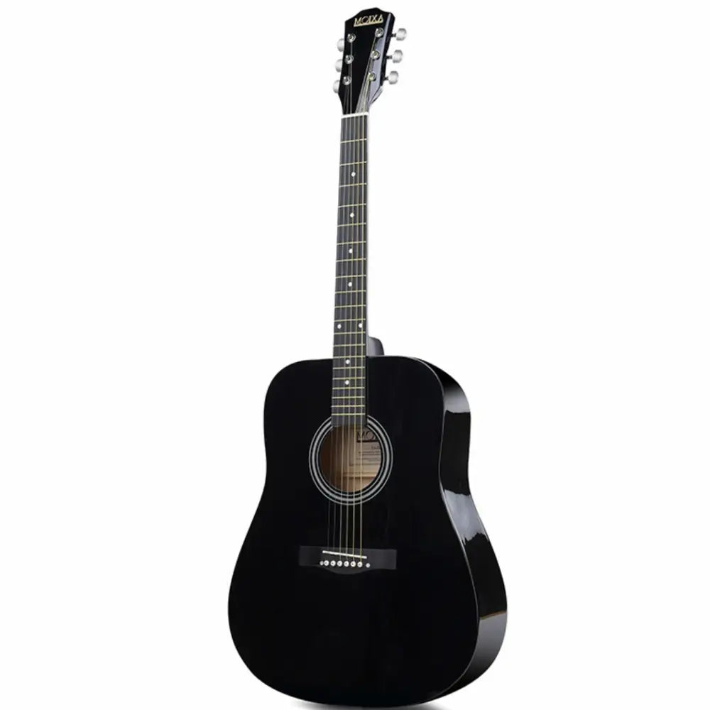 Black left handed guitar with natural wood soundhole perfect for beginners buy in Australia