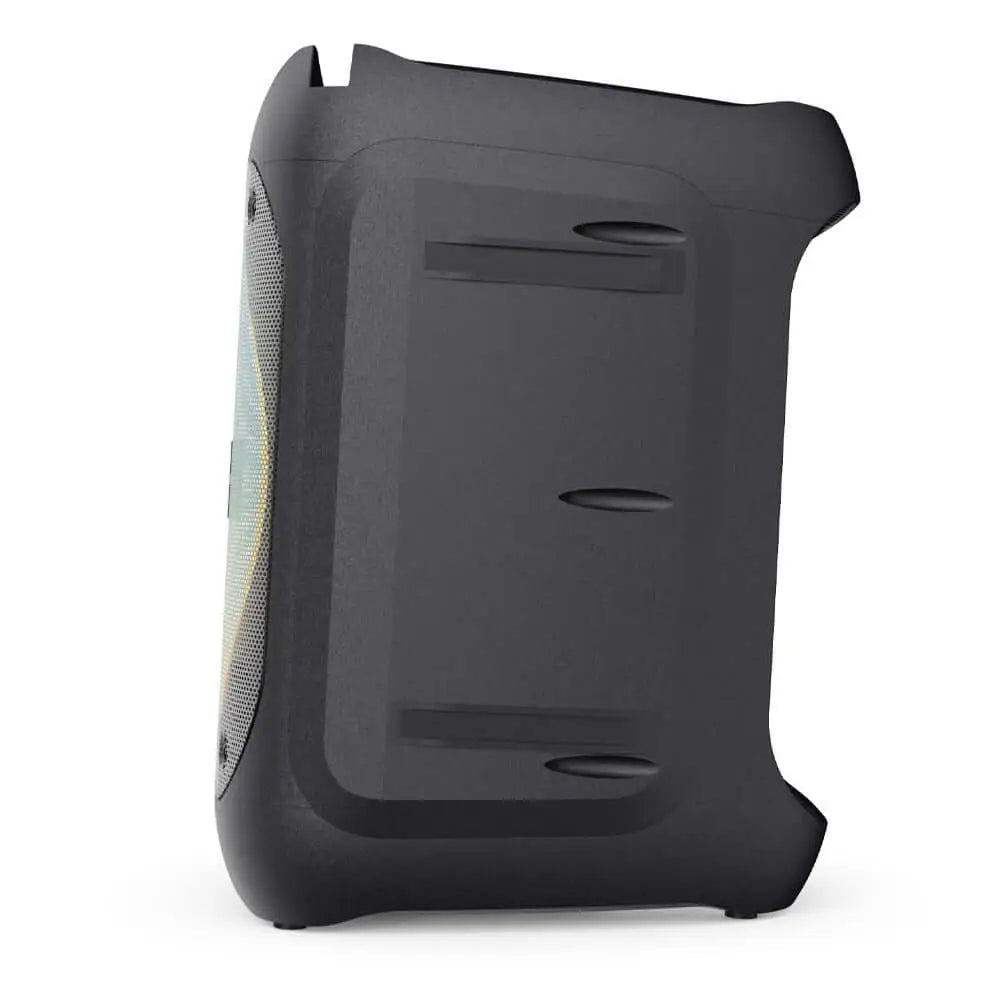 Black PS100 Party Speaker with colorful LED party lights and Bluetooth karaoke fun