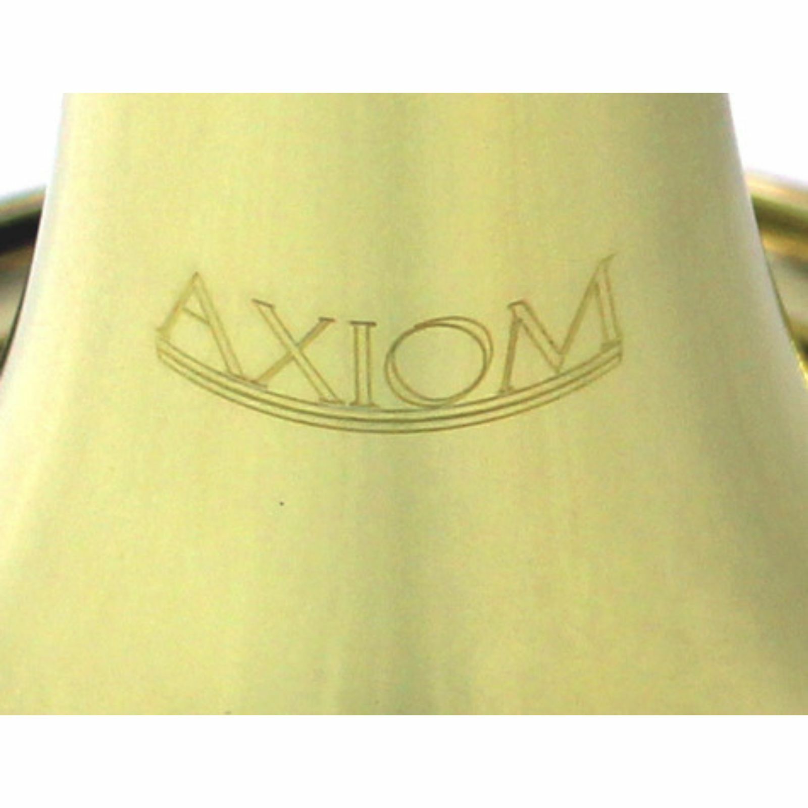 The Axiom Prelude Trumpet Outfit - School Band by Axiom Music includes a yellow brass body, three valves, and a silver mouthpiece, shown on a white background for easy playability.