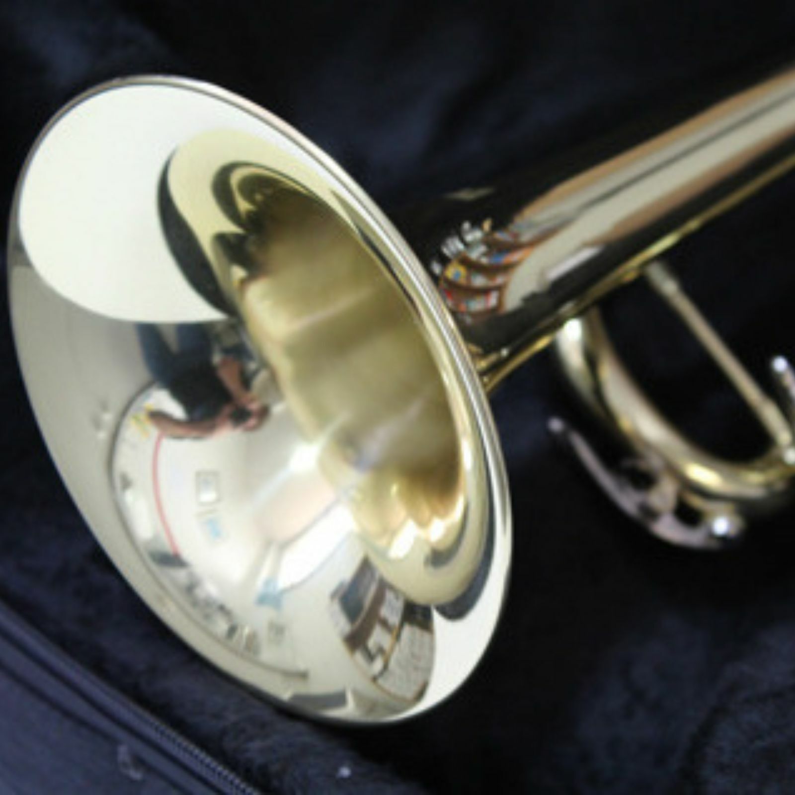 The Axiom Prelude Trumpet Outfit - School Band by Axiom Music includes a yellow brass body, three valves, and a silver mouthpiece, shown on a white background for easy playability.
