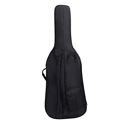The Axiom Concerto Series Cello - 7/8 Size by Axiom Music features a wooden body, ebony fingerboard, four strings, black tuning pegs and tailpiece, displayed upright against a white background—a quality instrument for discerning musicians.
