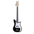 The Axiom Music Enterprise 3/4 Bass Guitar in black features a white pickguard, four strings, and light headstock—ideal as a beginner or travel bass—displayed on a white background.