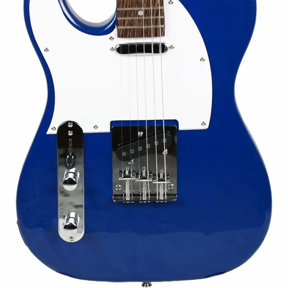 Atlantis Blue Left Electric Guitar for beginners with blue body and white pickguard