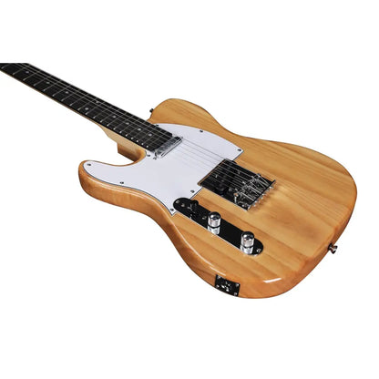 Atlantis Left Handed Electric Guitar in natural light brown wood with chrome hardware
