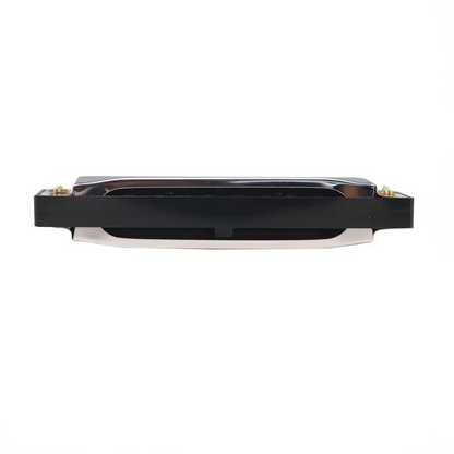 Black and silver axiom 10 hole harmonica with sleek polished metal body for diatonic blues harp in c