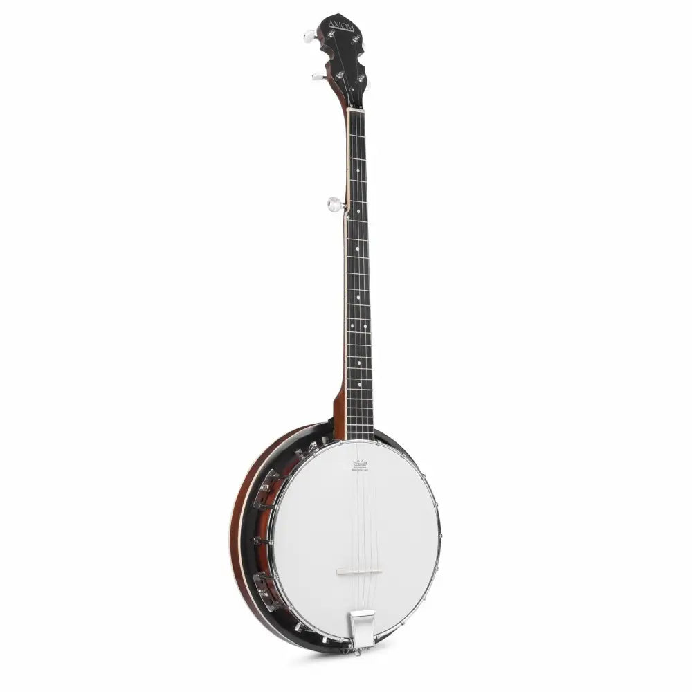 Axiom 5 String Beginners Banjo with dark wood neck and white head, perfect student banjo