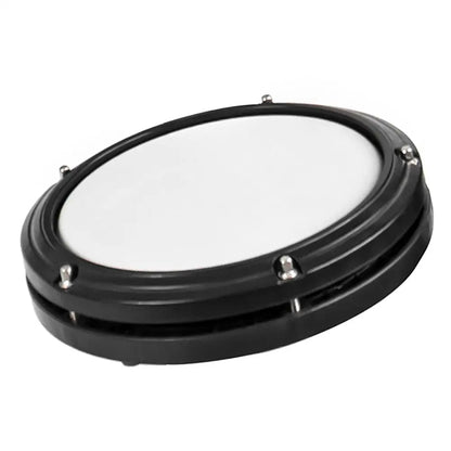Black electronic drum pad with white mesh head from Axiom ADX2000 beginner electronic drum kit