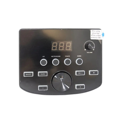 Black electronic drum module with digital display and controls for Axiom ADX2000 beginner electronic drum kit