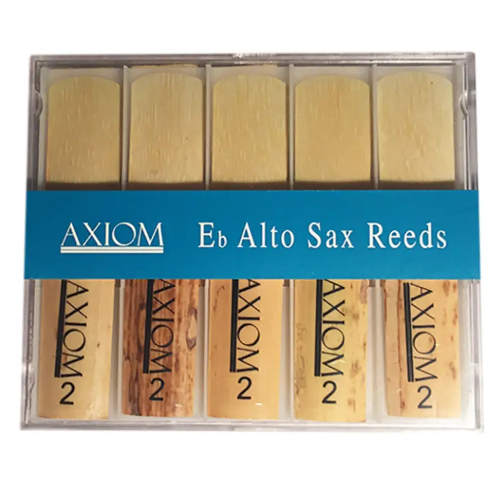 Clear plastic box with ten Axiom Alto Sax Reed 2.0 saxophone reeds Australia