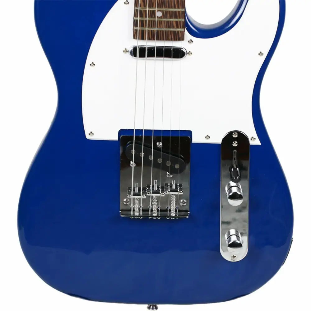 Blue Axiom Atlantis T style electric guitar with white pickguard, perfect beginner electric guitar