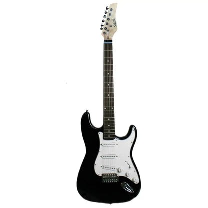 Black and white electric guitar from Axiom Beginner Electric Guitar Pack for beginners