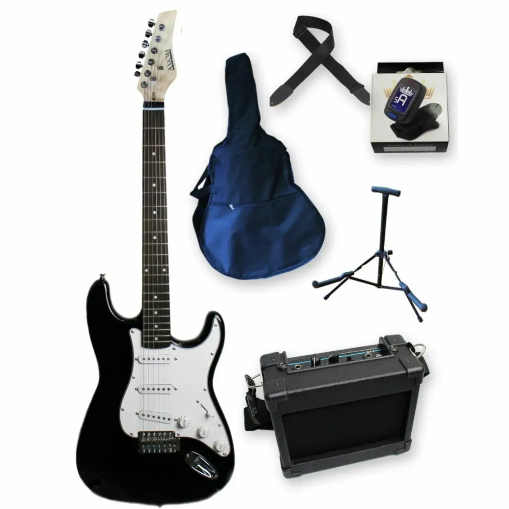 Axiom Beginner Electric Guitar Pack Black with accessories, ideal for beginner electric guitar players