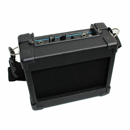 Black portable guitar amplifier with shoulder strap for beginner electric guitar players