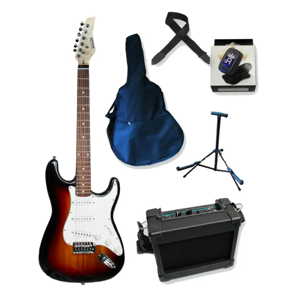 Axiom Beginner Electric Guitar Pack Sunburst with amp tuner stand strap gig bag