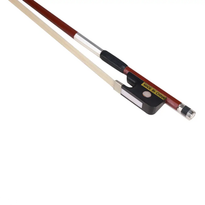 Axiom Brazil Wood cello bow 4/4 size with a red and silver stick and black frog shown from the back side