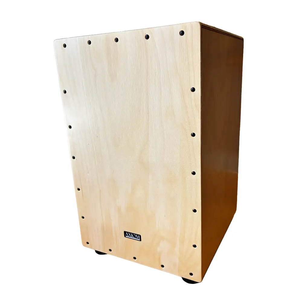 Light wooden axiom cajon drum with black screws and dark brown side panel solid timber cajon for sale