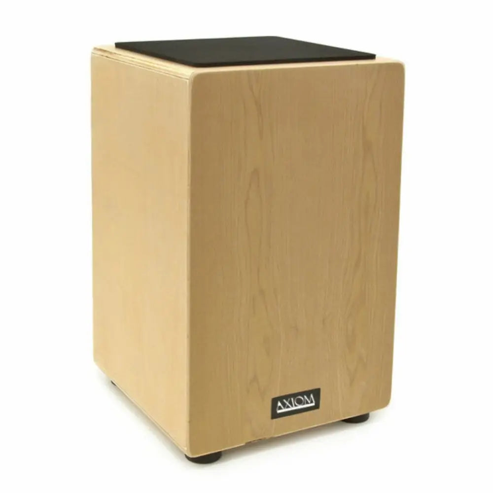 Light-colored wooden subwoofer with black top pad for Axiom Cajon Drum Silkwood Veneer