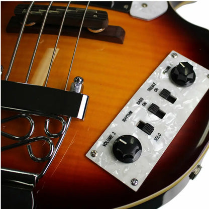 Vintage-style Sunburst Axiom Cavern Beatle Bass with Pearloid Control Panel