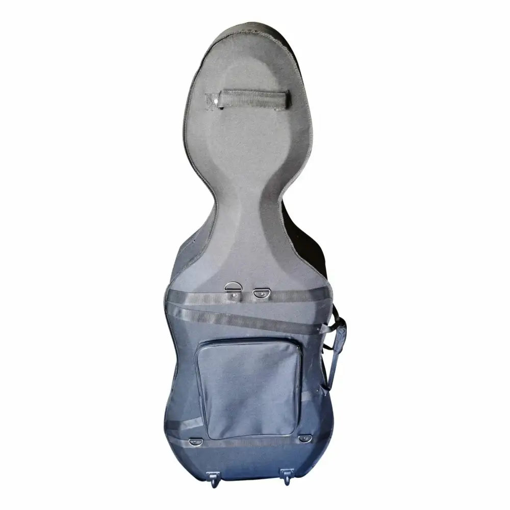 Gray hard cello case for half size cello with straps, pocket, and wheels - Axiom Cello Case