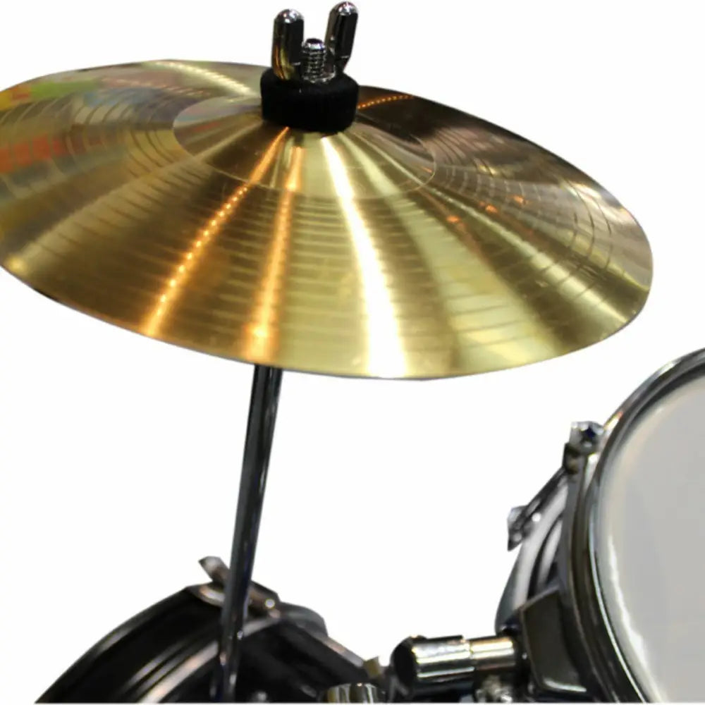 Shiny brass cymbal on stand part of Axiom Childrens Drum Set for kids and toddlers