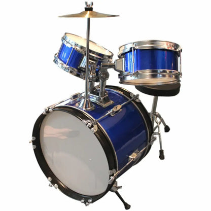 Shiny blue Axiom Childrens Drum Set with chrome hardware, perfect toddler drum kit