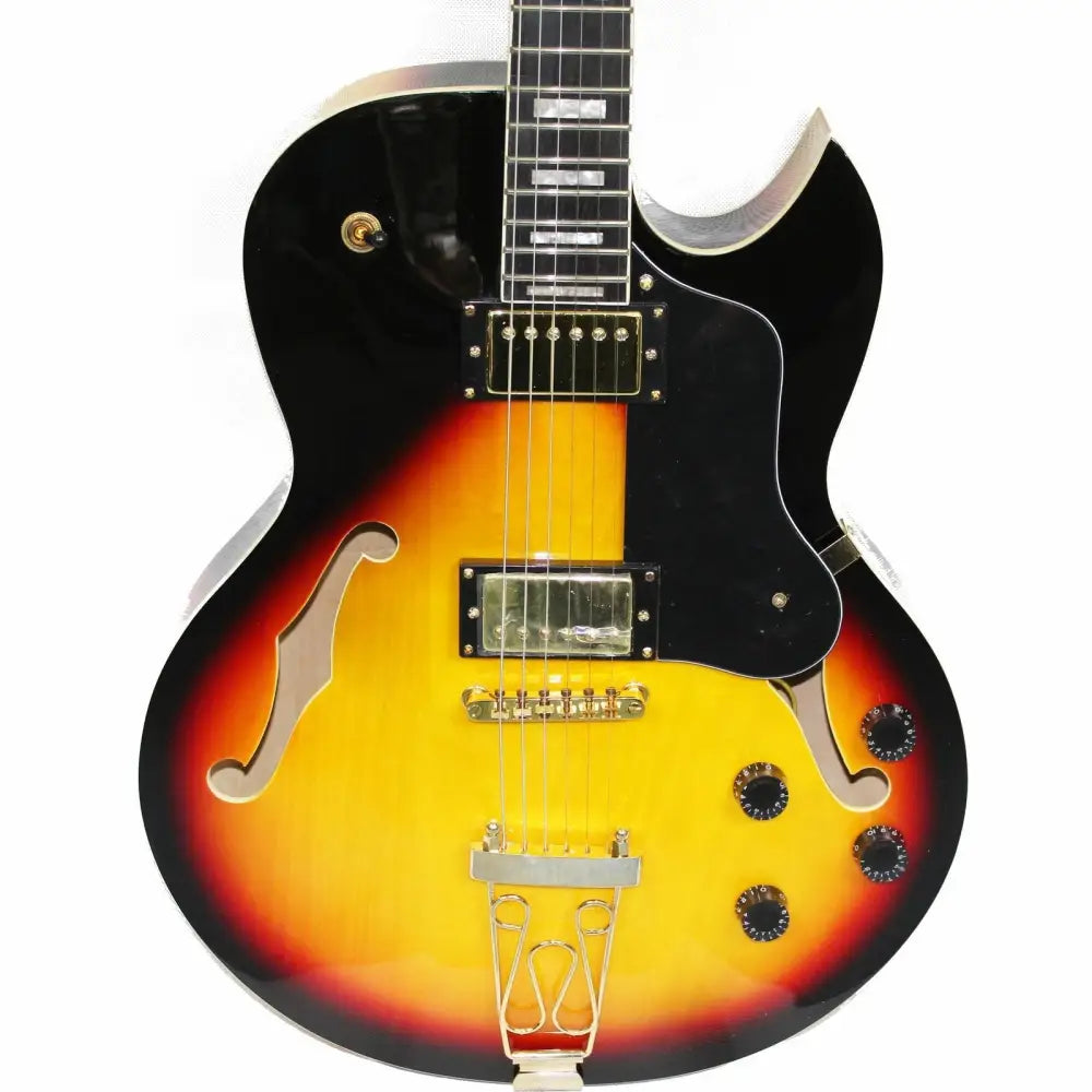 Axiom Columbia Archtop electric guitar in sunburst with f-holes and trapeze tailpiece