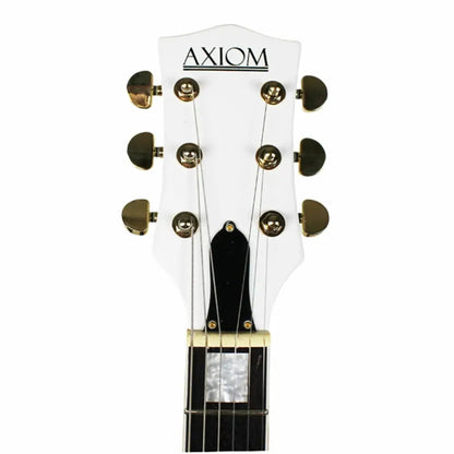 White bird guitar headstock with gold tuning pegs on Columbia Archtop Electric Guitar